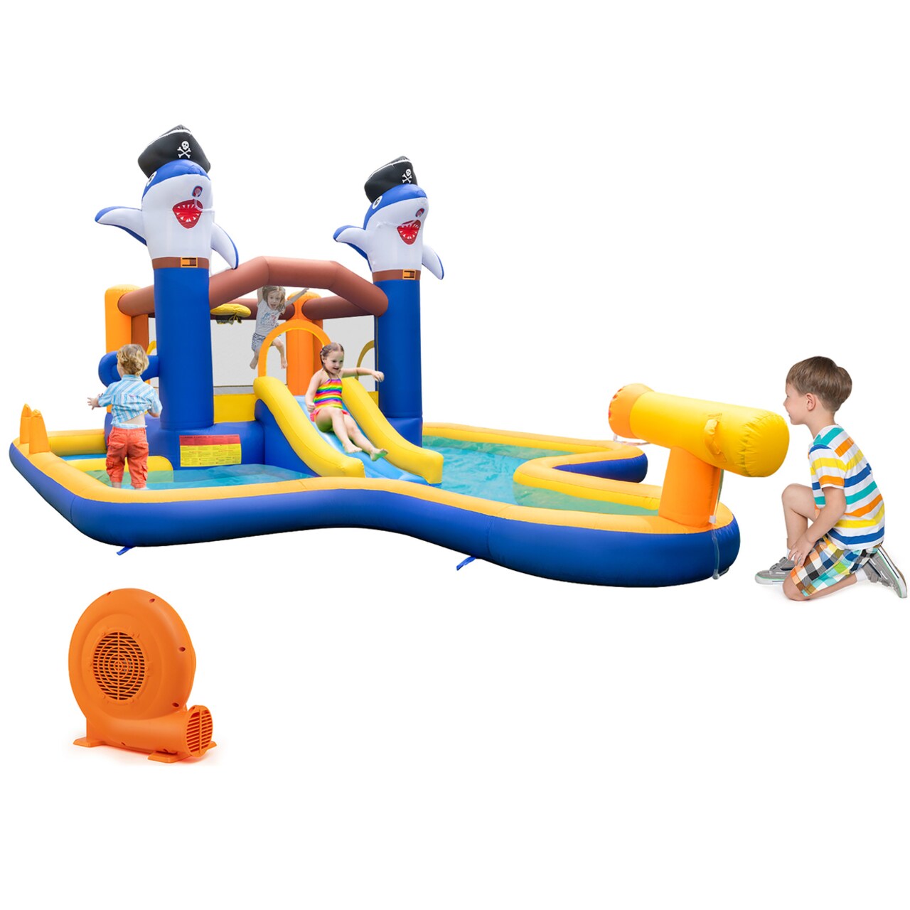 Inflatable Water Slide Park Bounce House Splash Pool Water Cannon W/680W Blower